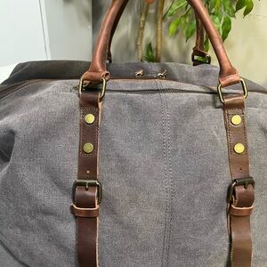 Elegant Gray and Brown Duffel Bag